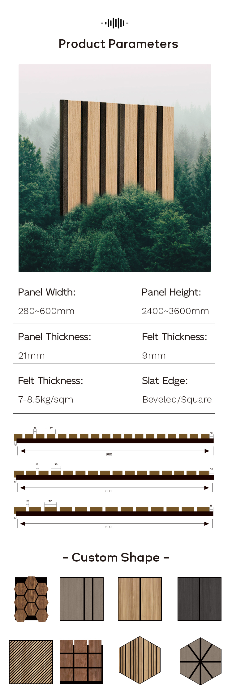 Acoustic MDF slat panel - Natural wood veneer (UV)