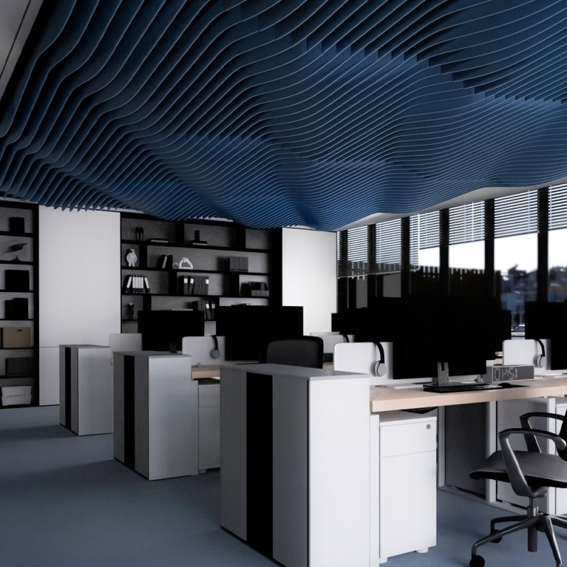 Custom Acoustic Ceilings - Suspended PET Panels with Artistic Patterns, Class A Fire Rated