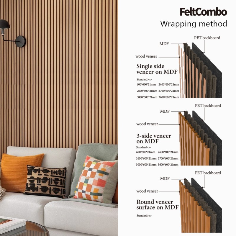 Acoustic MDF slat panel - Natural wood veneer (UV)