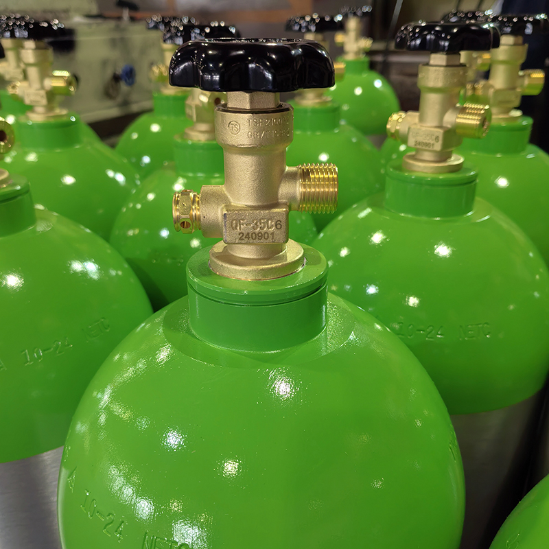 Cilindro de gas CO2 de aluminio para bebidas de 124 bares y 9,1 kg