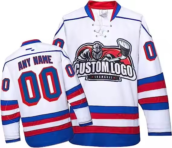 Custom Men Sublimation Printing Mesh Hockey Wear Youth Team Number Tackle Twill Embroidery Logo Ice Hockey Jersey Lace up