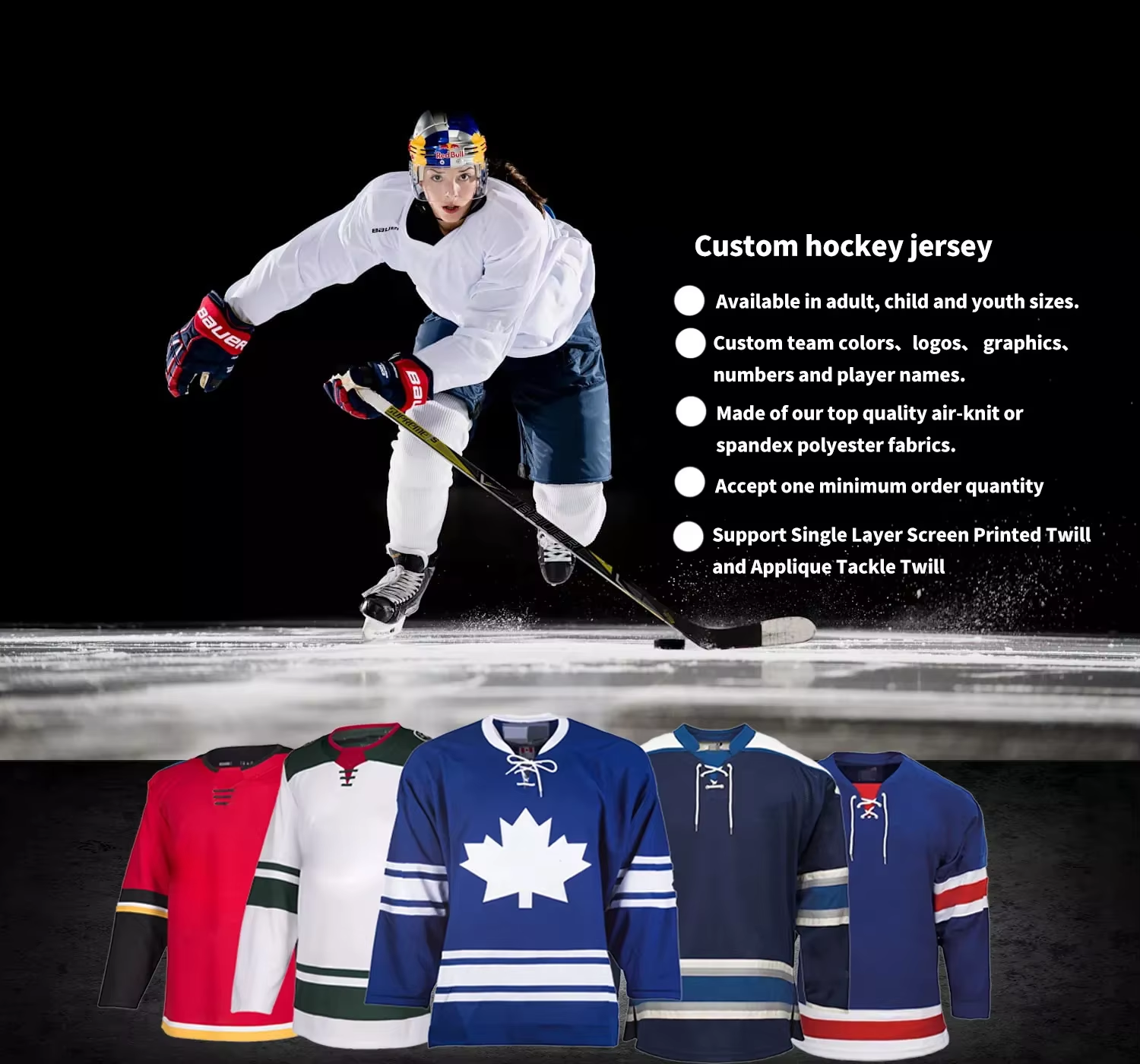 Customized Design Embroidery Hockey Jersey High Quality Sublimated Ice Hockey Uniform