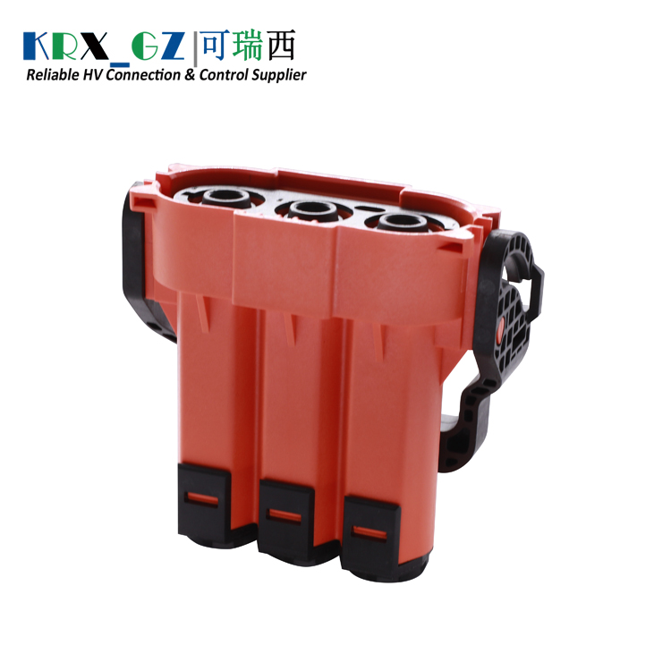 High-Voltage Interconnection Connectors for EV HEV 3 Pin Right Angle Plastic Plug 150A IP67 Shield