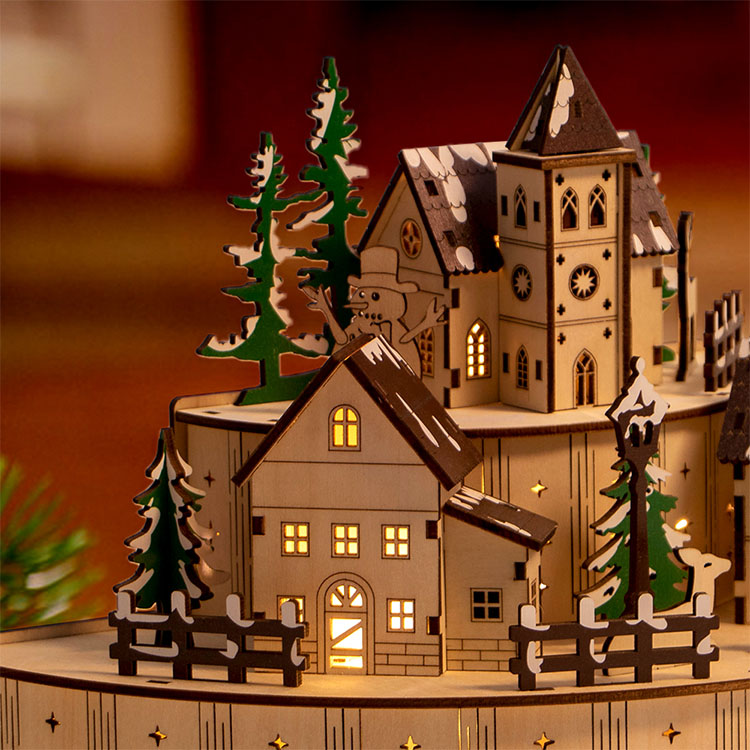 2025 popular Led Lighted Christmas Decoration 3D Wood Christmas Village