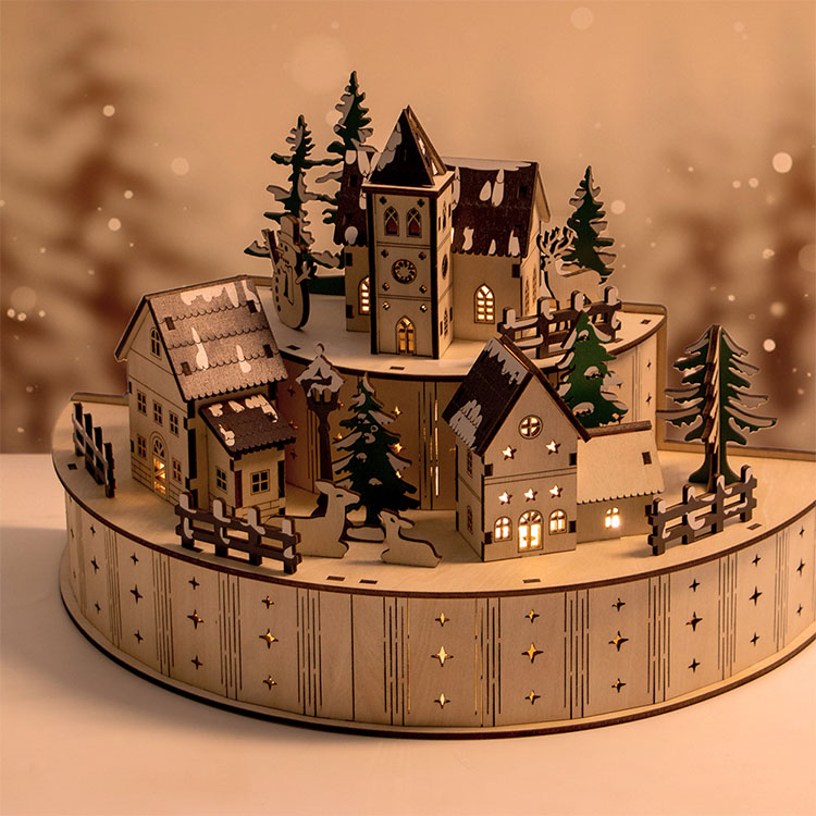 2025 popular Led Lighted Christmas Decoration 3D Wood Christmas Village