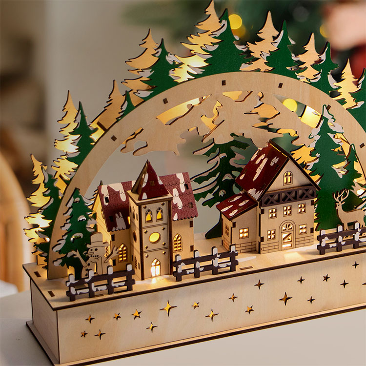 Factory direct sales 3D Christmas Decoration LED Christmas House Wooden Christmas Village