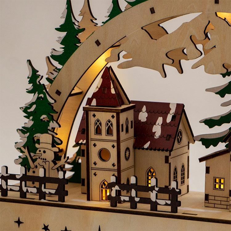 Factory direct sales 3D Christmas Decoration LED Christmas House Wooden Christmas Village