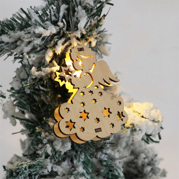 Christmas atmosphere Custom wholesale LED Wooden Christmas Tree Pendant