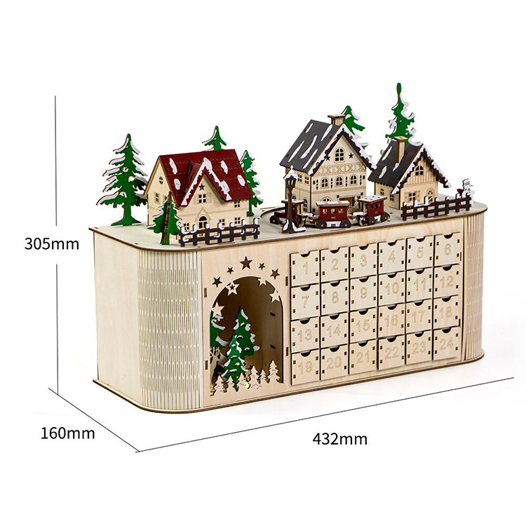 2025 New 3D Wood Christmas Advent Calendar With Moving Train