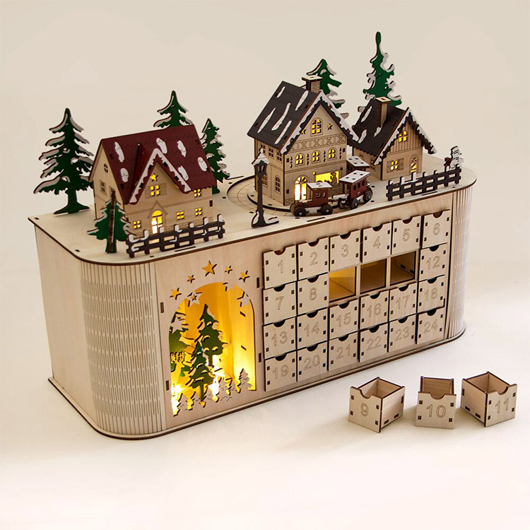 2025 New 3D Wood Christmas Advent Calendar With Moving Train