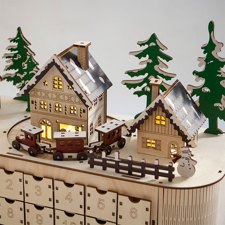 2025 New 3D Wood Christmas Advent Calendar With Moving Train