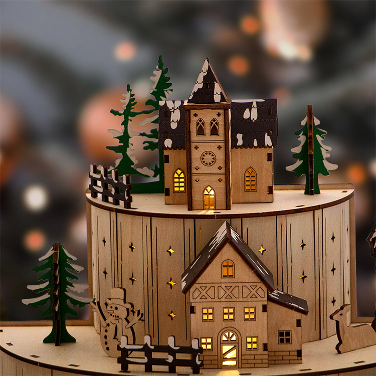 Plywood Christmas Village With Moving Train Laser Cut 3D Plywood Village Decor For Christmas