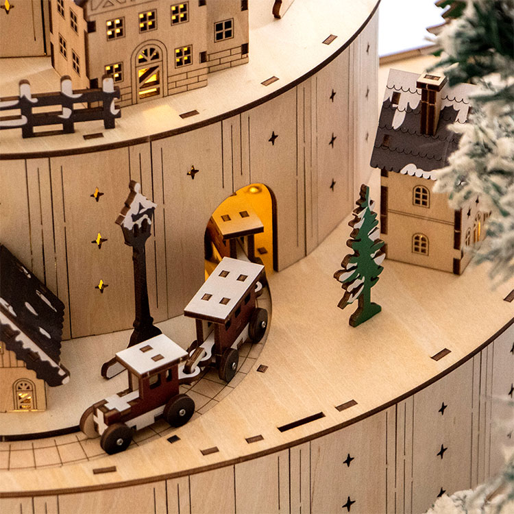 Plywood Christmas Village With Moving Train Laser Cut 3D Plywood Village Decor For Christmas