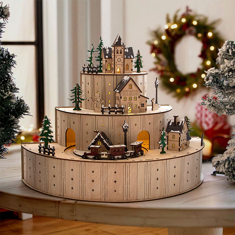 Plywood Christmas Village With Moving Train Laser Cut 3D Plywood Village Decor For Christmas Plywood Christmas Village With Moving Train Laser Cut 3D Plywood Village Decor For Christmas