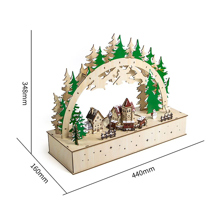 UV Printing Wood Christmas Village House With LED And Moving Train