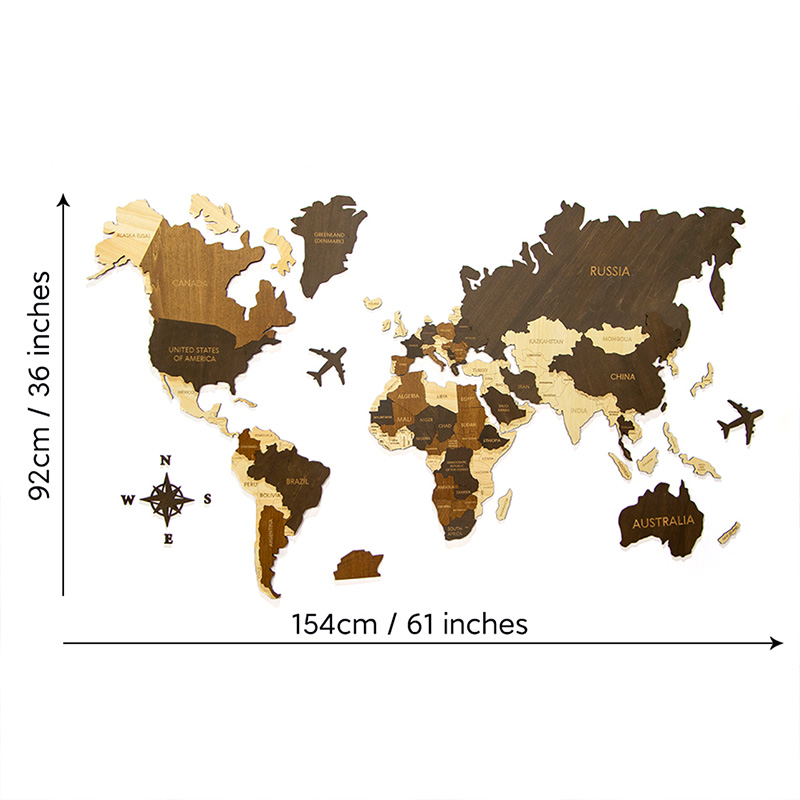 Wooden World Map Wall Decoration Laser Cut World Travel map decoration