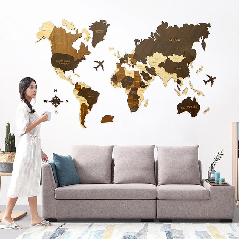 Wooden World Map Wall Decoration Laser Cut World Travel map decoration