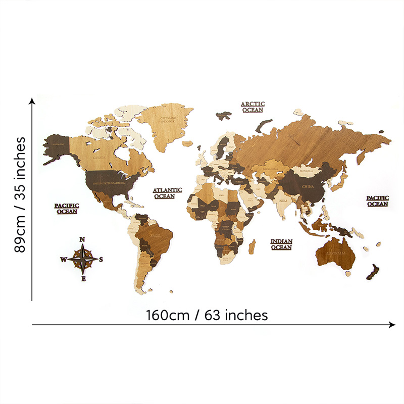 Factory Direct wooden 3D World map decorative wall World travel map puzzle