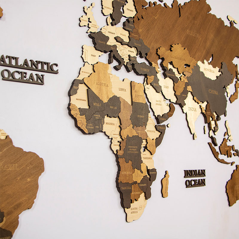 Factory Direct wooden 3D World map decorative wall World travel map puzzle