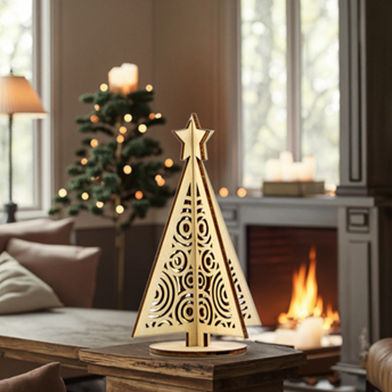 Eco-friendly wooden Christmas tree tabletop decoration for sustainable Christmas holidays