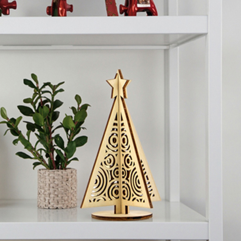 Eco-friendly wooden Christmas tree tabletop decoration for sustainable Christmas holidays