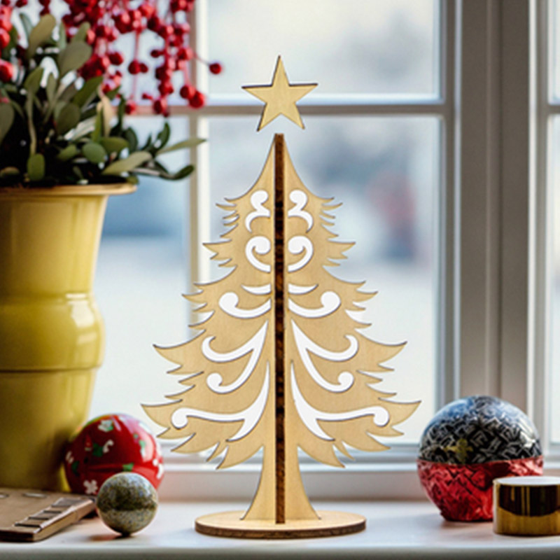 OEM&ODM Creative laser cut wooden Christmas tree with custom design