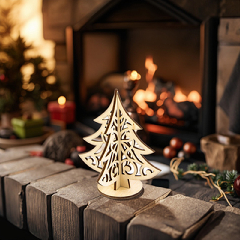 Laser cut mini wooden Christmas tree table decoration Christmas ornaments