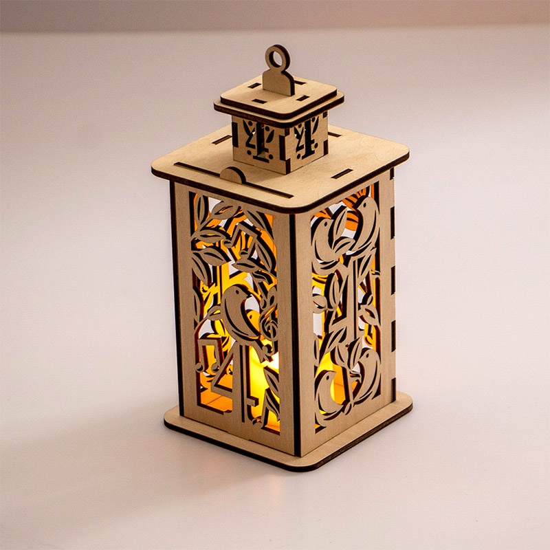 Handmade wooden Christmas lanterns and candles for Christmas holiday night