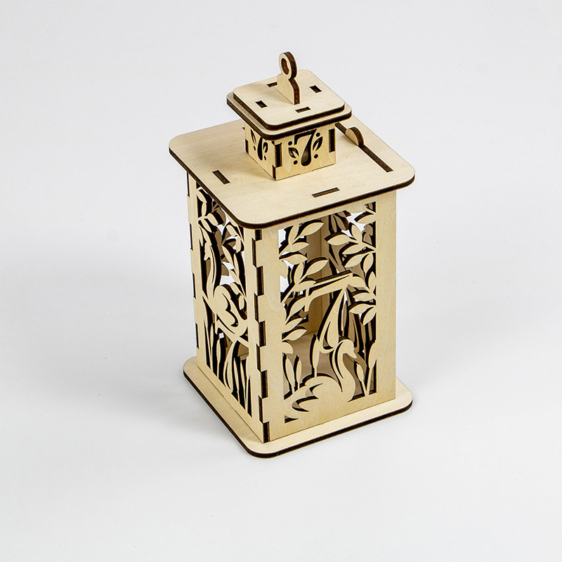 Environmentally friendly wooden Christmas lanterns decorated for sustainable Christmas holidays