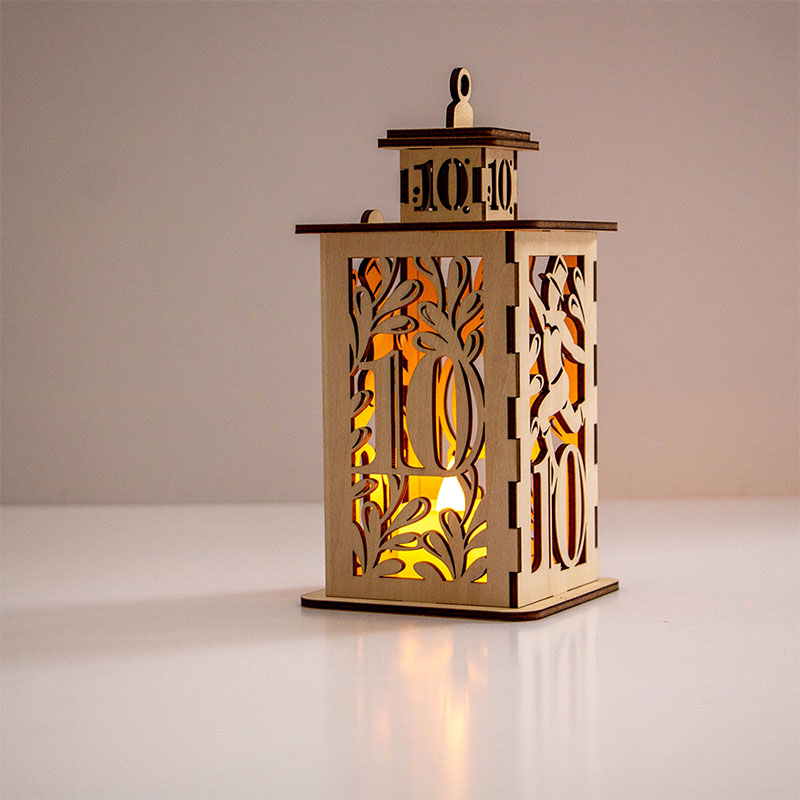 Handmade candlelit glow wooden Christmas lanterns decorated for Christmas