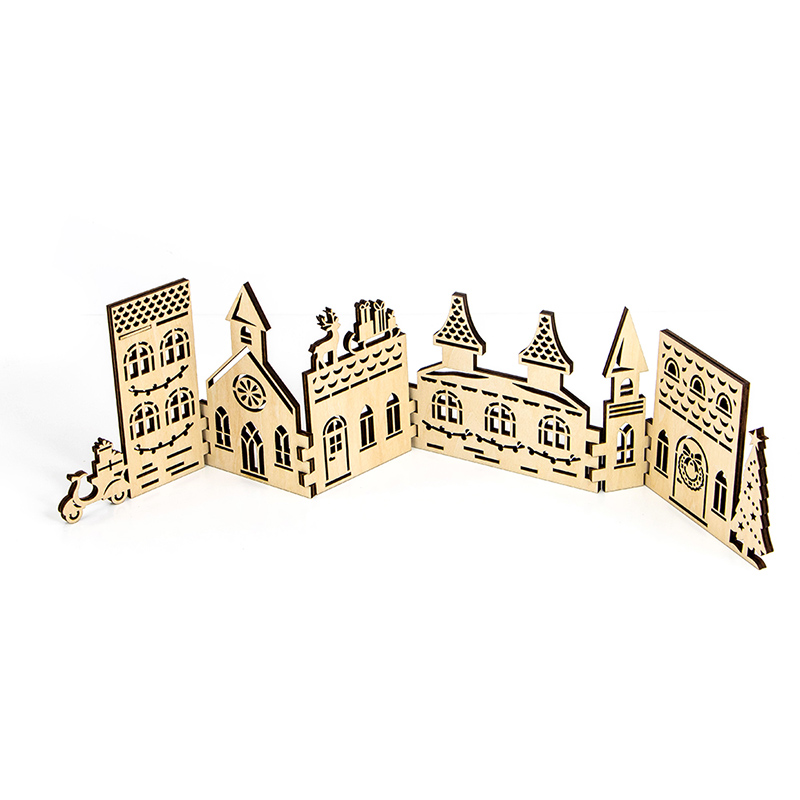 Factory direct Christmas holiday decoration Wooden Christmas Village set wooden crafts