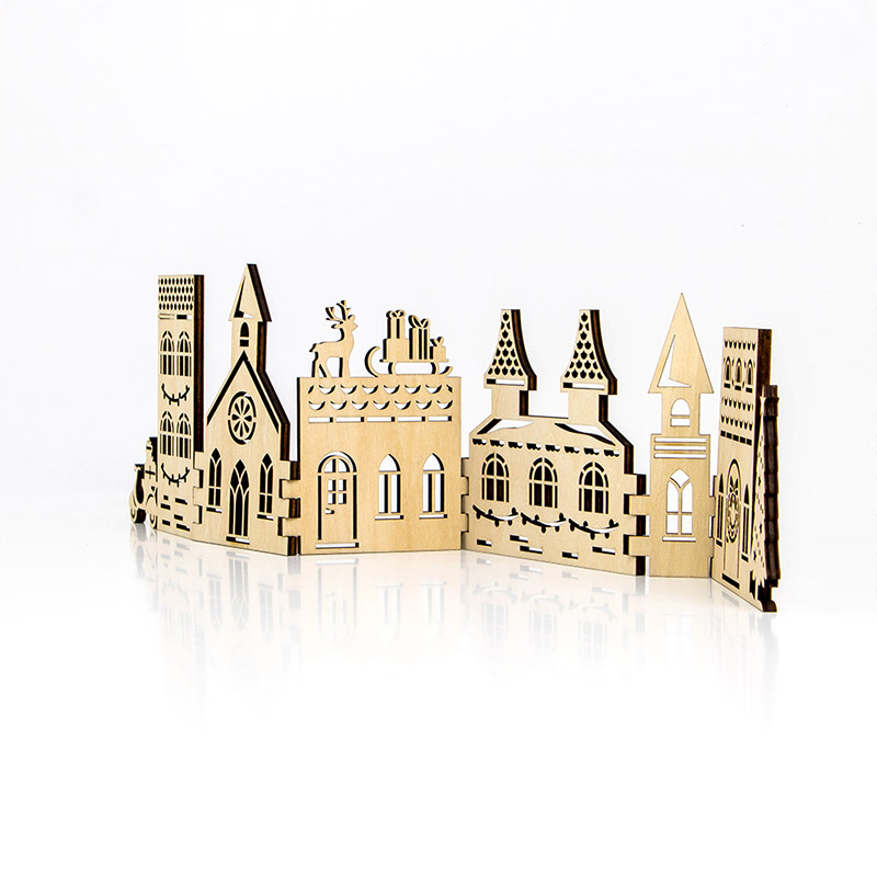 Factory direct Christmas holiday decoration Wooden Christmas Village set wooden crafts