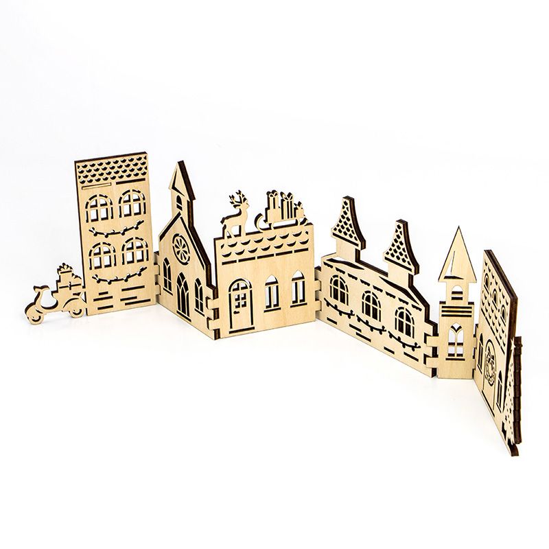 Factory direct Christmas holiday decoration Wooden Christmas Village set wooden crafts