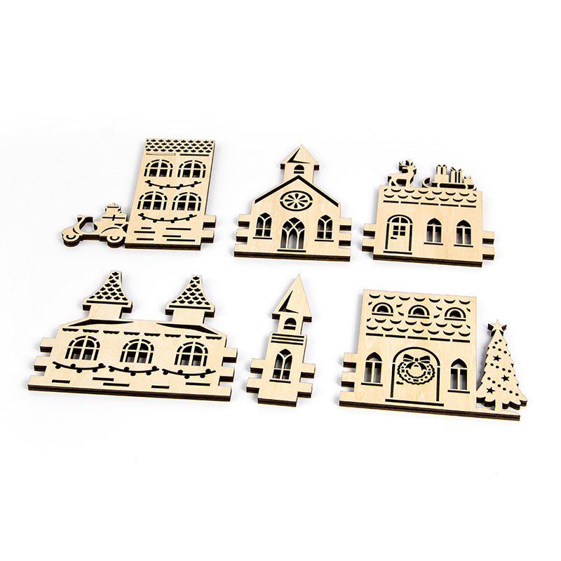 Factory direct Christmas holiday decoration Wooden Christmas Village set wooden crafts