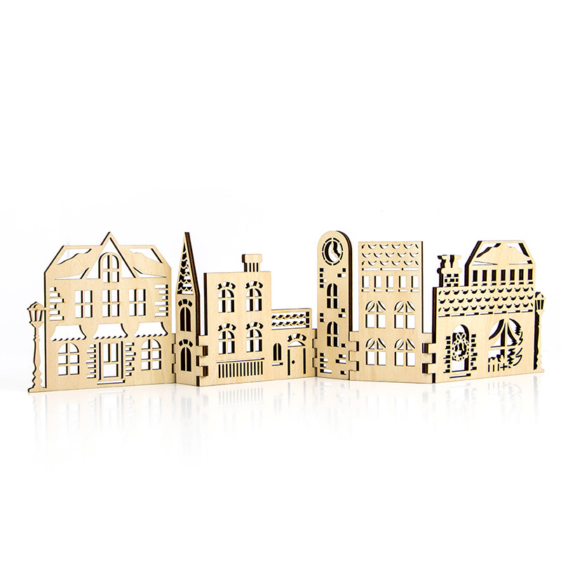 Sustainable wooden Christmas holiday decorations Eco-friendly wooden Christmas Village