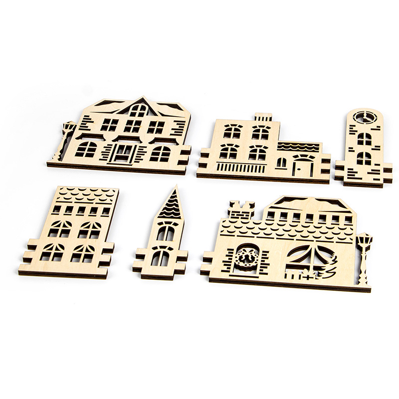 Sustainable wooden Christmas holiday decorations Eco-friendly wooden Christmas Village
