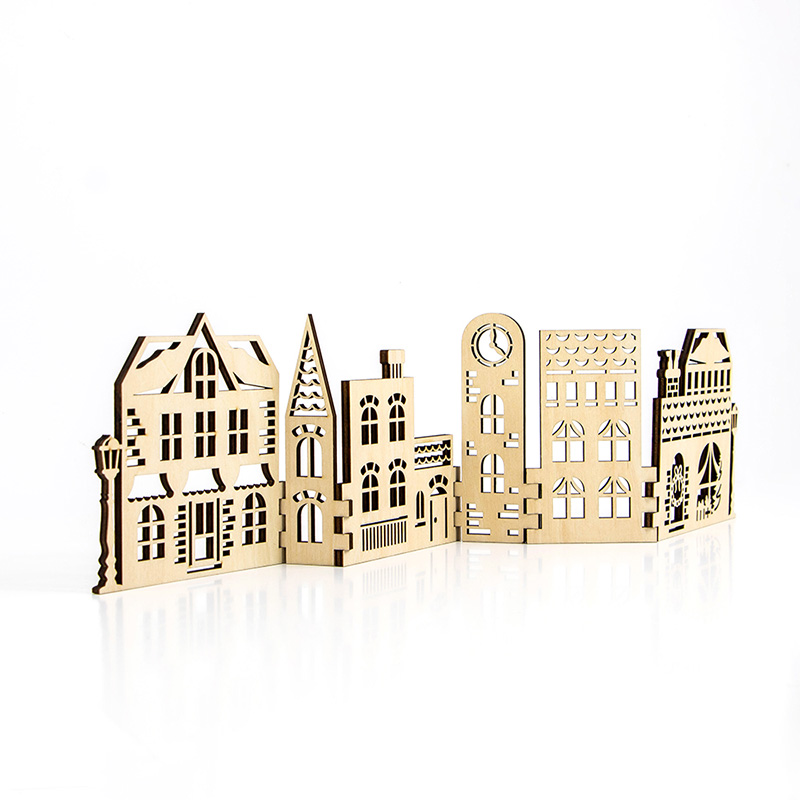 Sustainable wooden Christmas holiday decorations Eco-friendly wooden Christmas Village