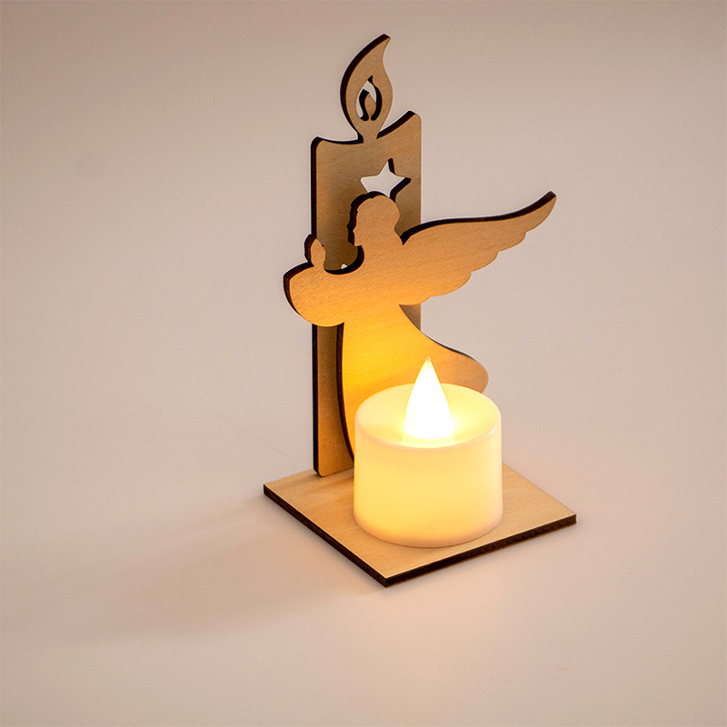 Laser-cut angel wooden candle holder for Christmas tabletop decoration
