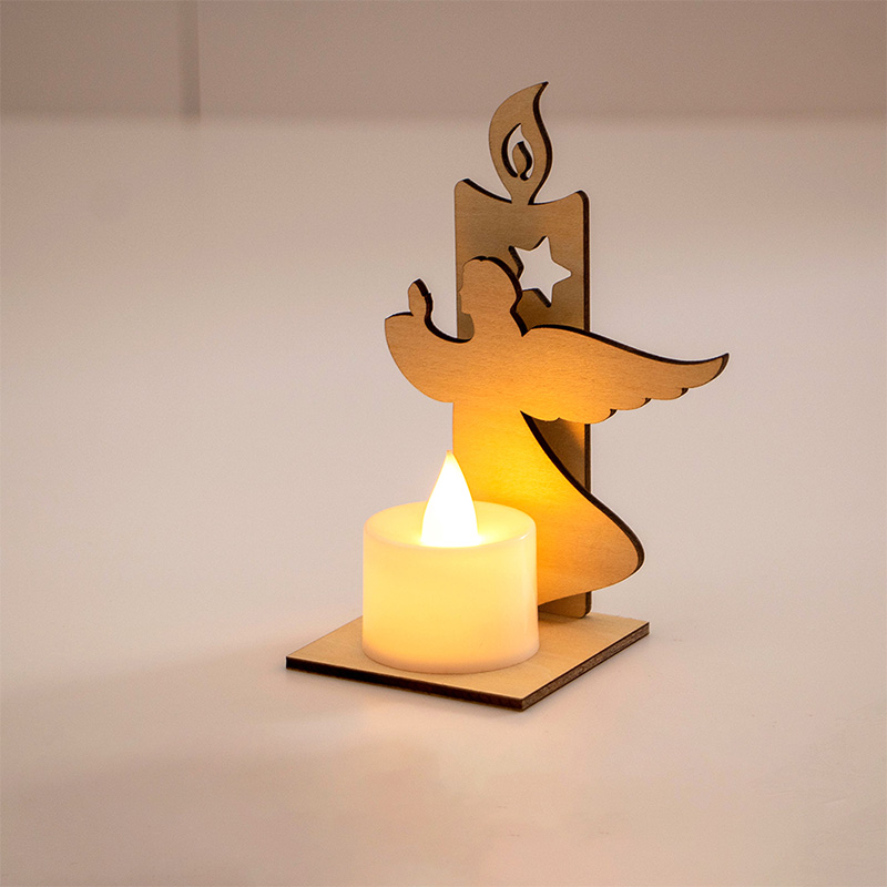 Laser-cut angel wooden candle holder for Christmas tabletop decoration