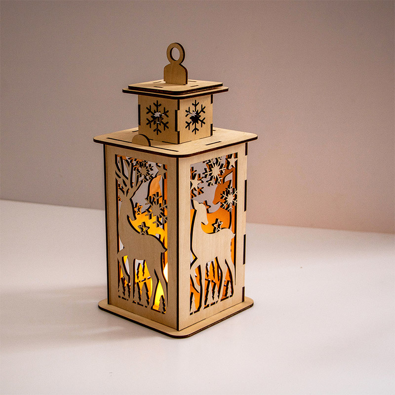 Laser cut wooden Christmas lights with festive design for Christmas decorations