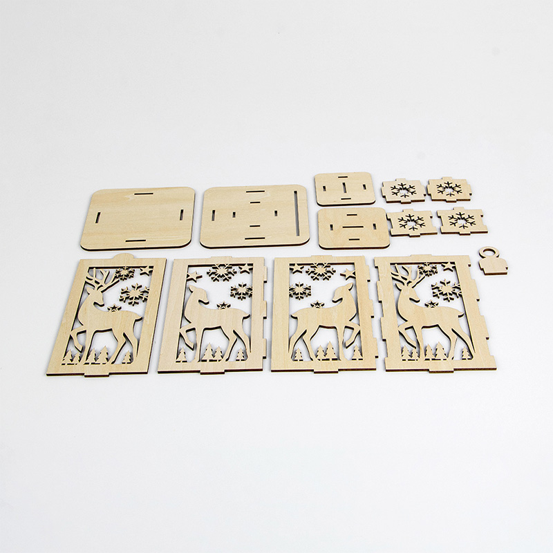 Laser cut wooden Christmas lights with festive design for Christmas decorations