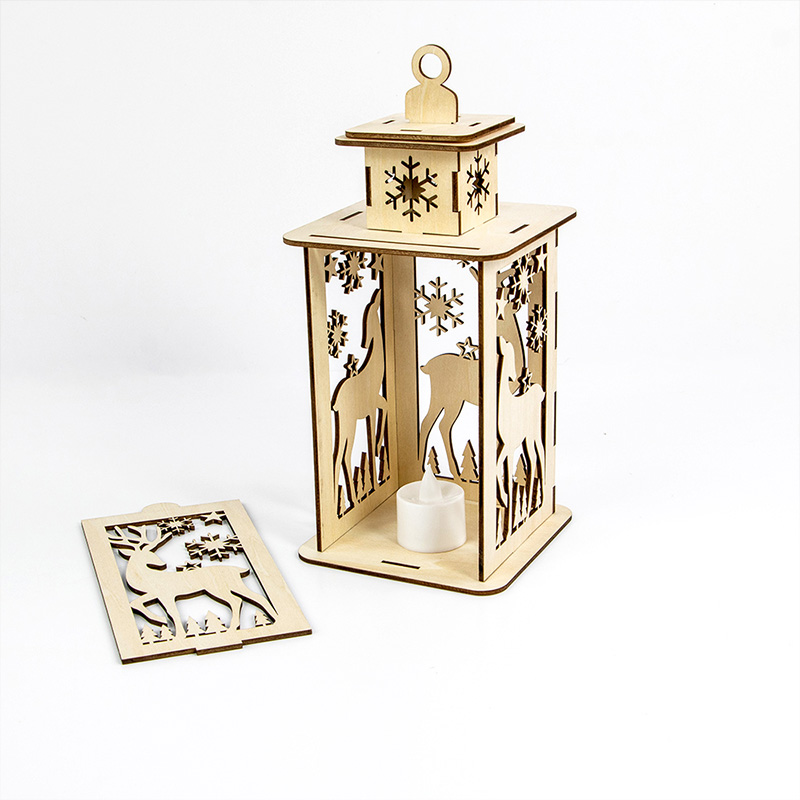 Laser cut wooden Christmas lights with festive design for Christmas decorations