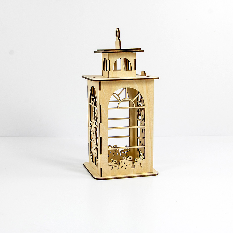 2025 New style laser cut wooden Christmas lantern Christmas tabletop decoration
