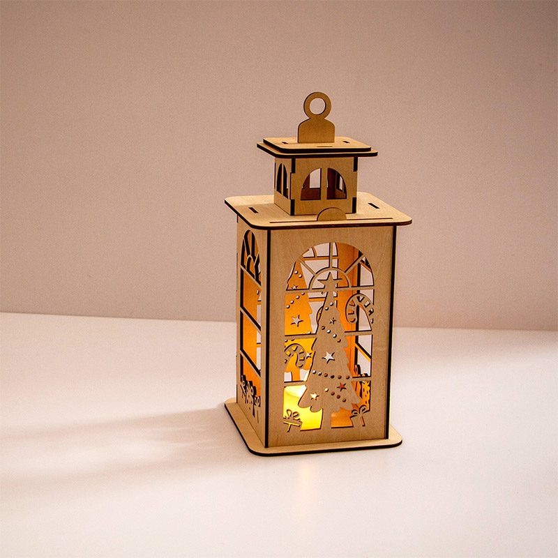 2025 New style laser cut wooden Christmas lantern Christmas tabletop decoration