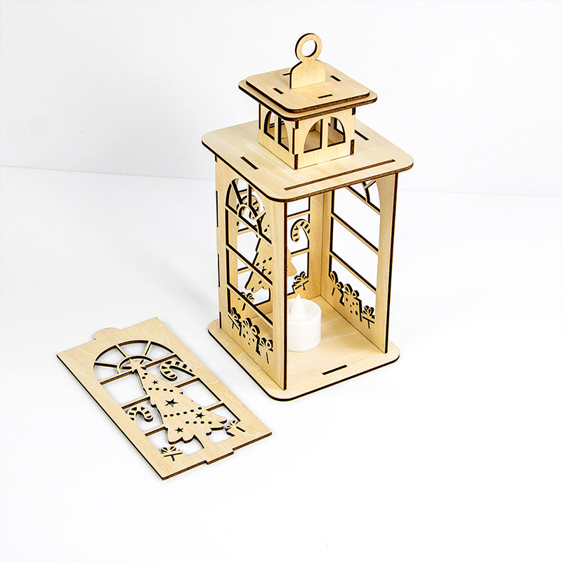 2025 New style laser cut wooden Christmas lantern Christmas tabletop decoration