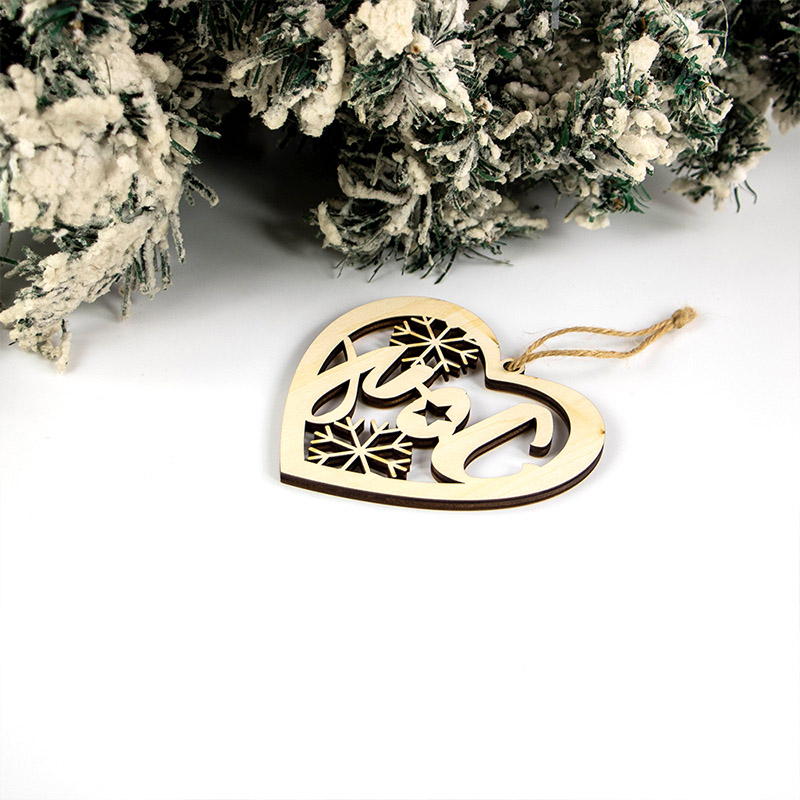 2025 New design laser cut Christmas heart decoration wooden Christmas tree decorations