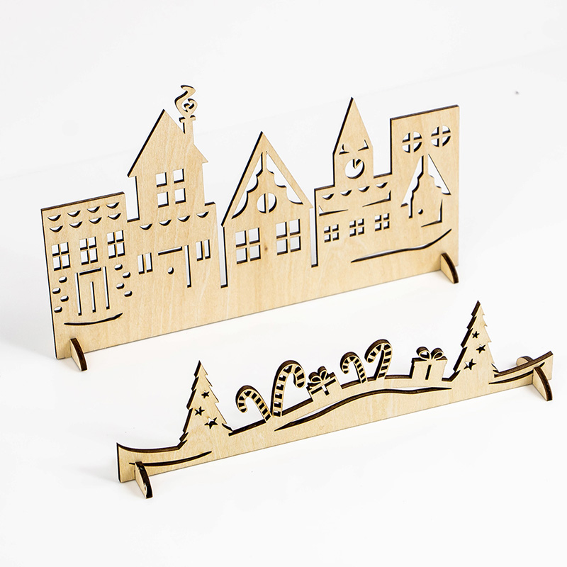 Laser-cut wooden Christmas Village house decoration pieces Christmas decorations