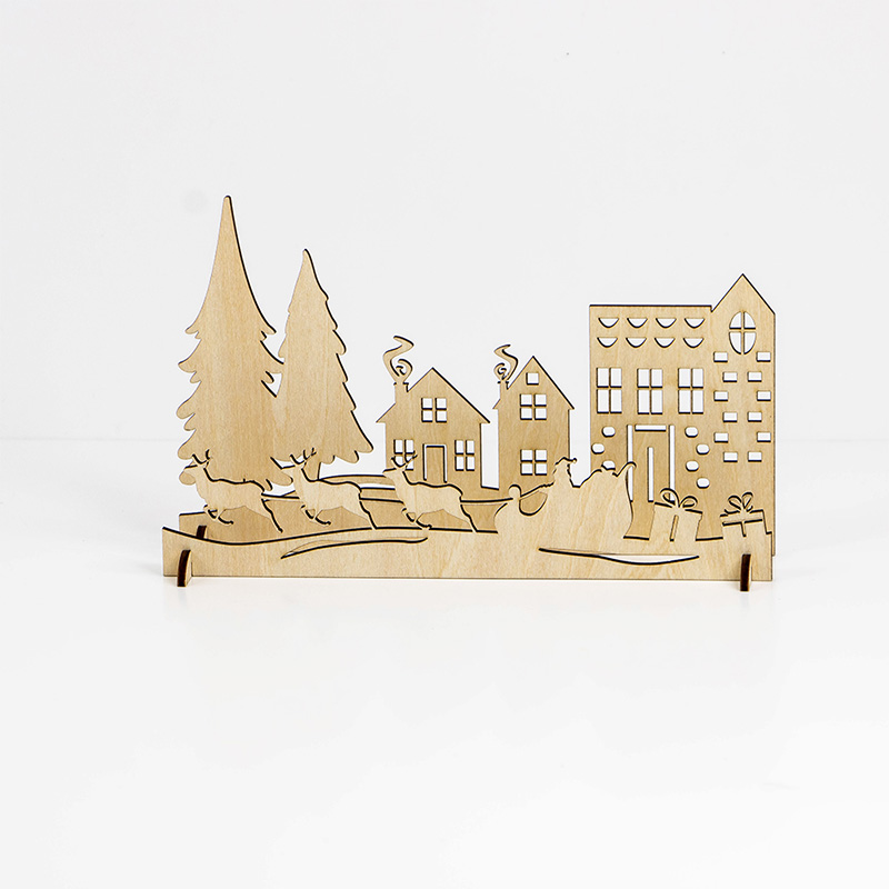 Natural wood Christmas Village set 3D Christmas tabletop decoration