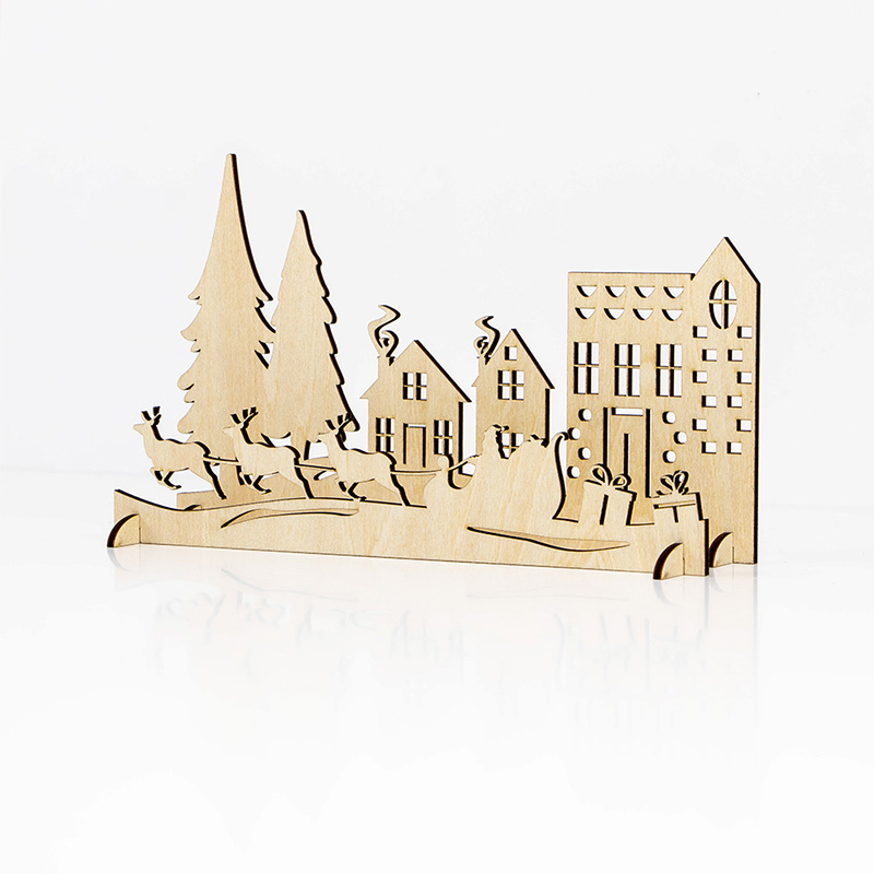 Natural wood Christmas Village set 3D Christmas tabletop decoration