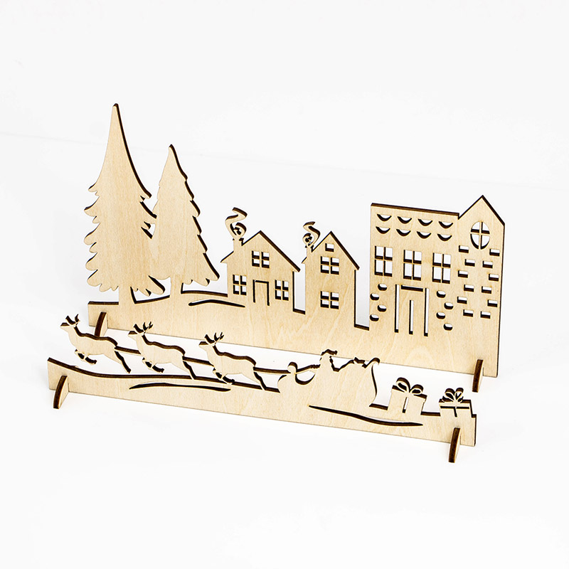 Natural wood Christmas Village set 3D Christmas tabletop decoration